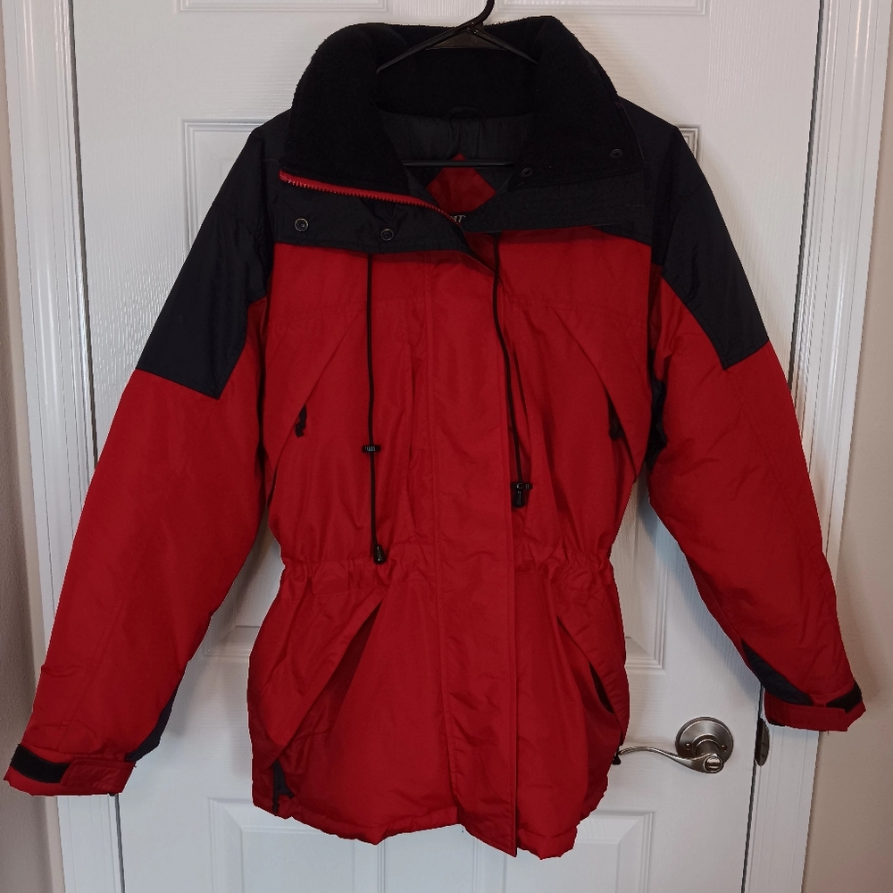 SJB Sport Women's Size Small Winter Coat  Red Black Zipper Buttons